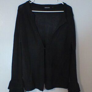 DOMANI Black Open Front Cardigan Women’s S Ruffle Bell Sleeve Lightweight Knit D